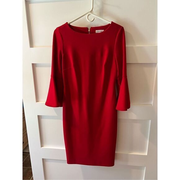 Calvin Klein Dresses & Skirts - Calvin Klein sheath dress with red bell ruffle sleeves size 6